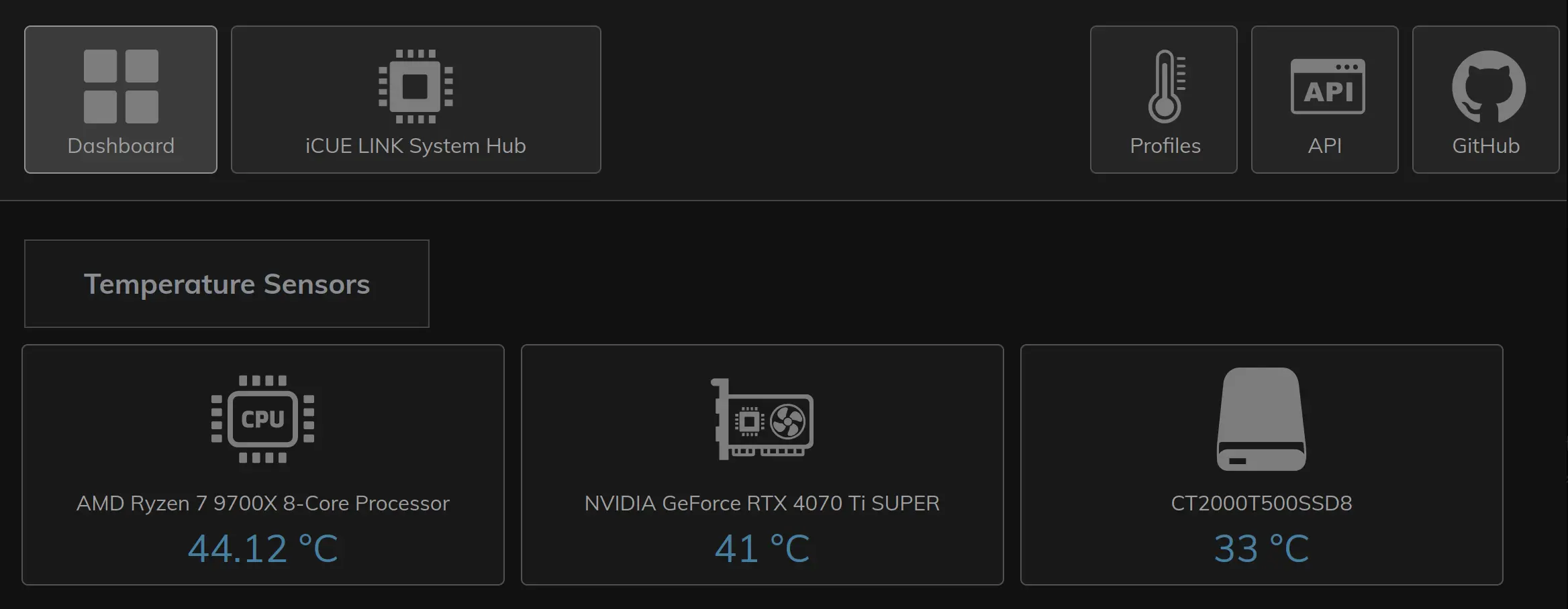 OpenLinkHubのダッシュボード画像