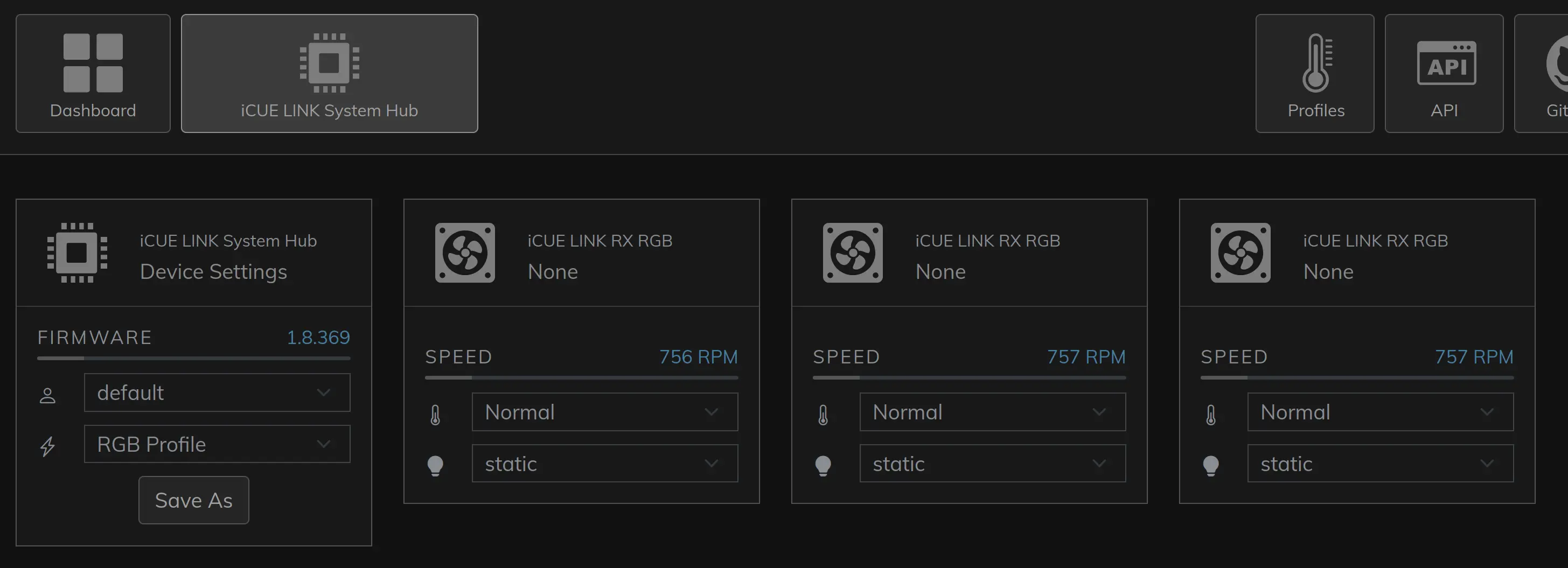 ファンの設定画面の画像
